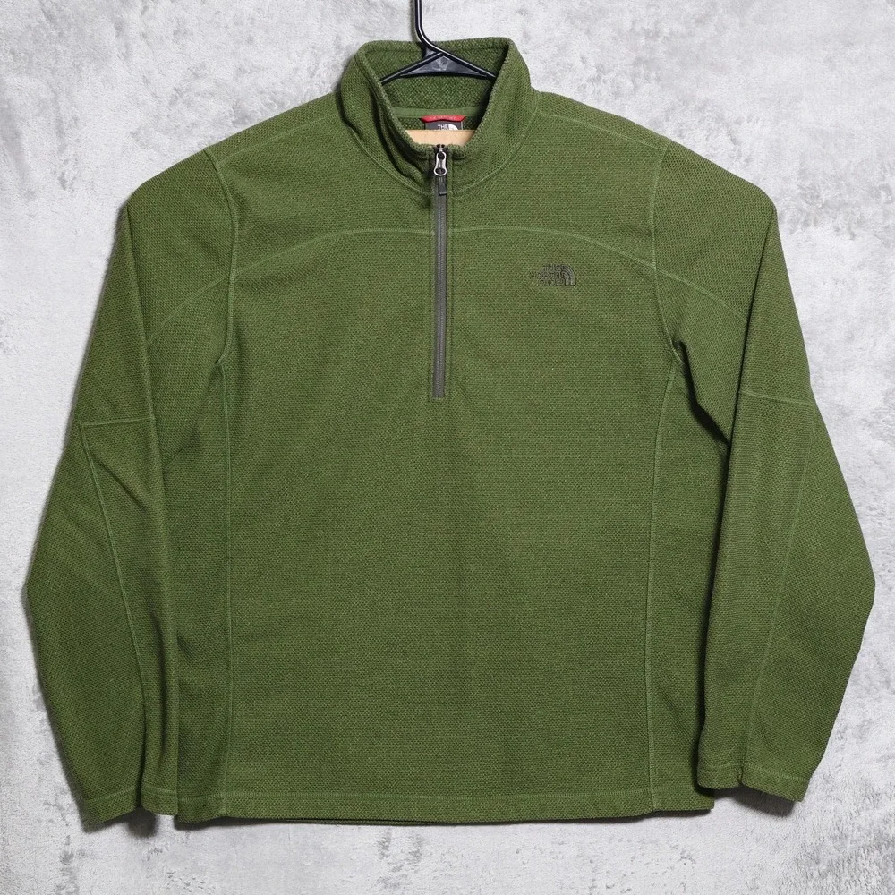 The North Face Sweater Mens Large‎ Green 1/4 Zip Pullover Mock Neck Fleece